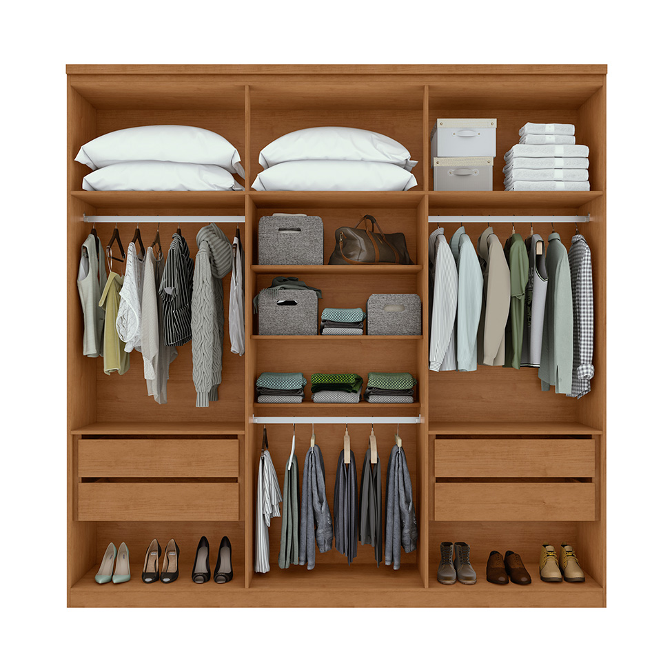 Guarda-Roupa Casal Alonzo 6 Portas 4 Gavetas Amêndoa Clean e Off White