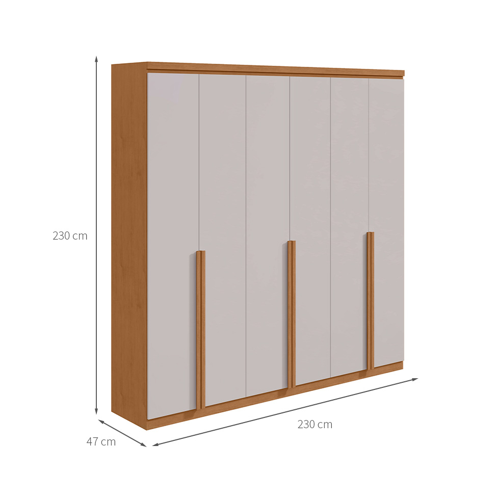Guarda-Roupa Casal Alonzo 6 Portas 4 Gavetas Amêndoa Clean e Off White