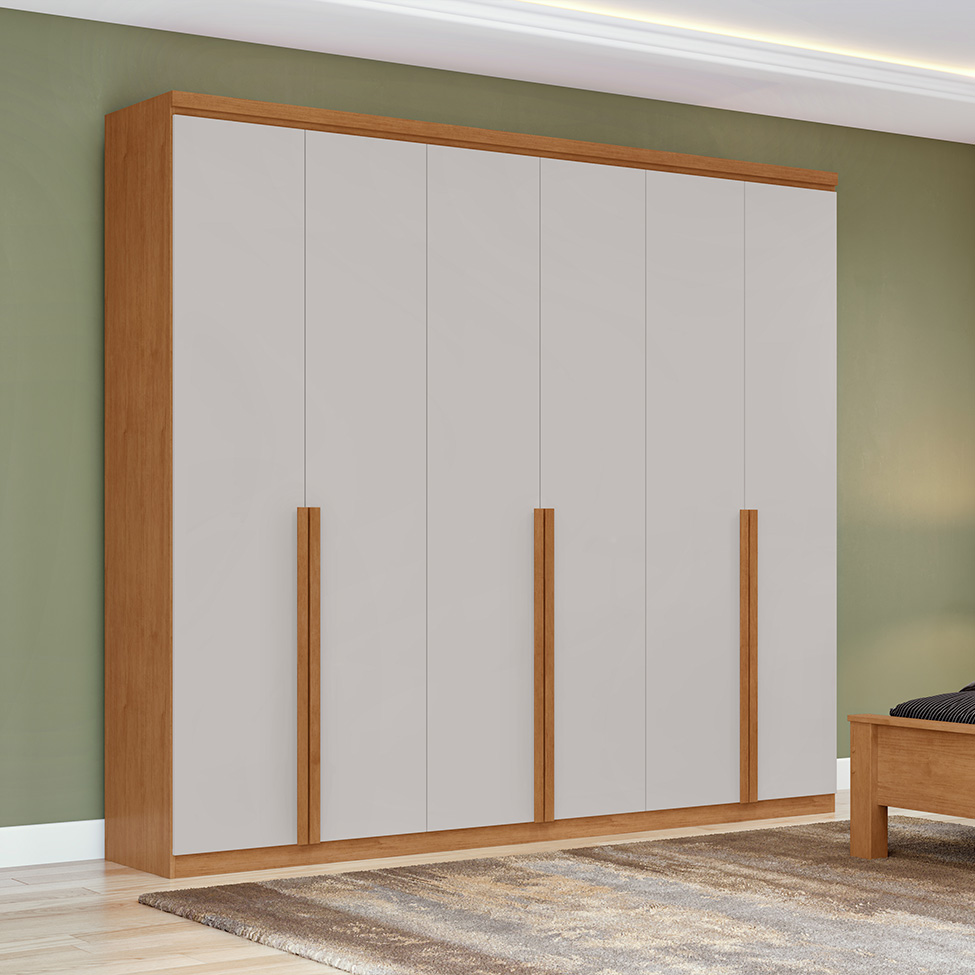 Guarda-Roupa Casal Alonzo 6 Portas 4 Gavetas Amêndoa Clean e Off White