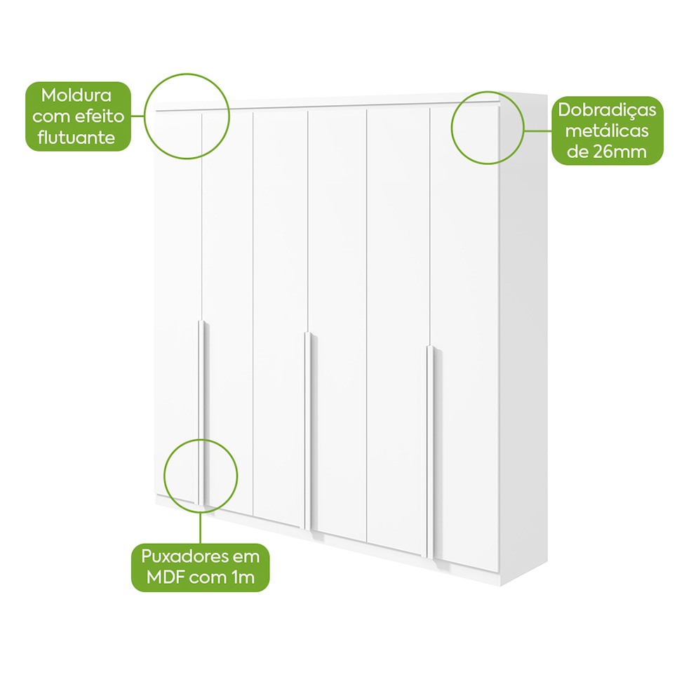 Guarda-Roupa Casal Alonzo 6 Portas 4 Gavetas Branco