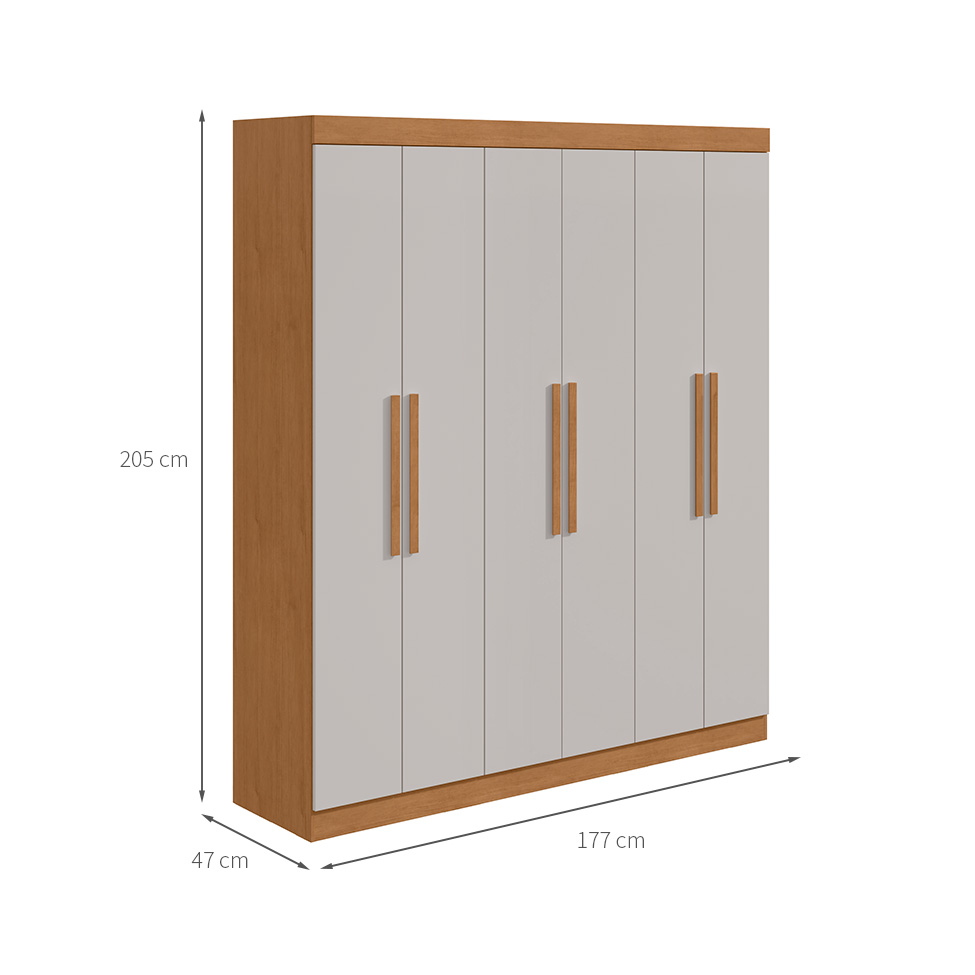 Guarda-Roupa Casal Andara 6 Portas 2 Gavetas Amêndoa Clean e Off White