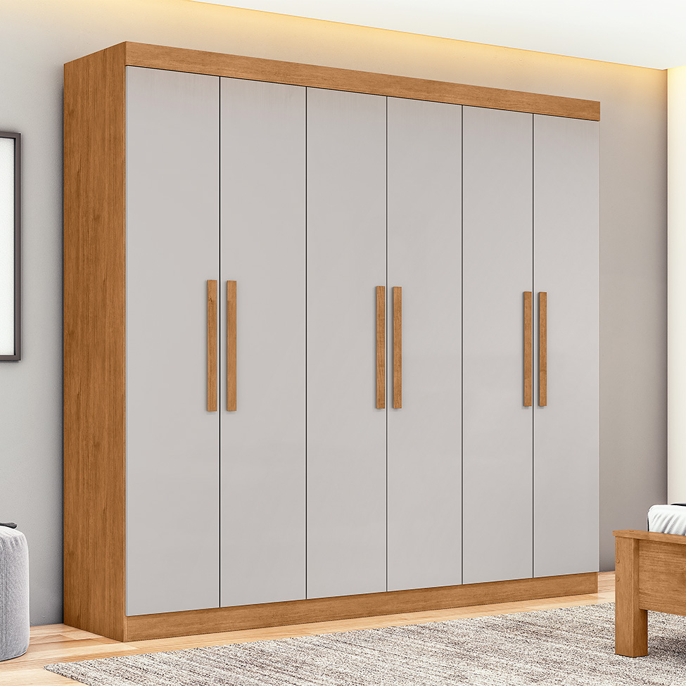 Guarda-Roupa Casal Andara 6 Portas 2 Gavetas Amêndoa Clean e Off White