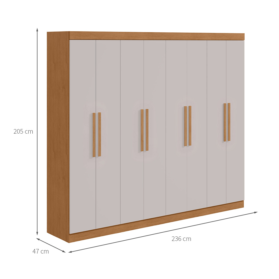 Guarda-Roupa Casal Andara 8 Portas 4 Gavetas Amêndoa Clean e Off White