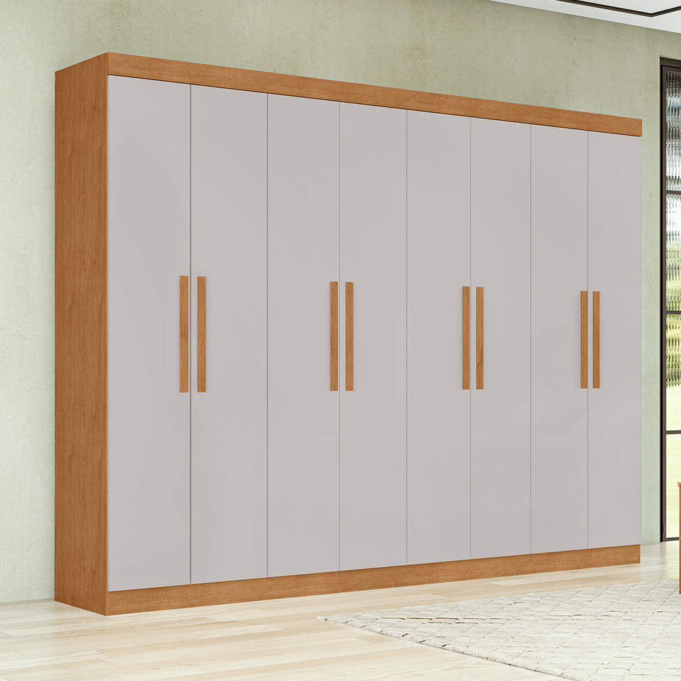 Guarda-Roupa Casal Andara 8 Portas 4 Gavetas Amêndoa Clean e Off White