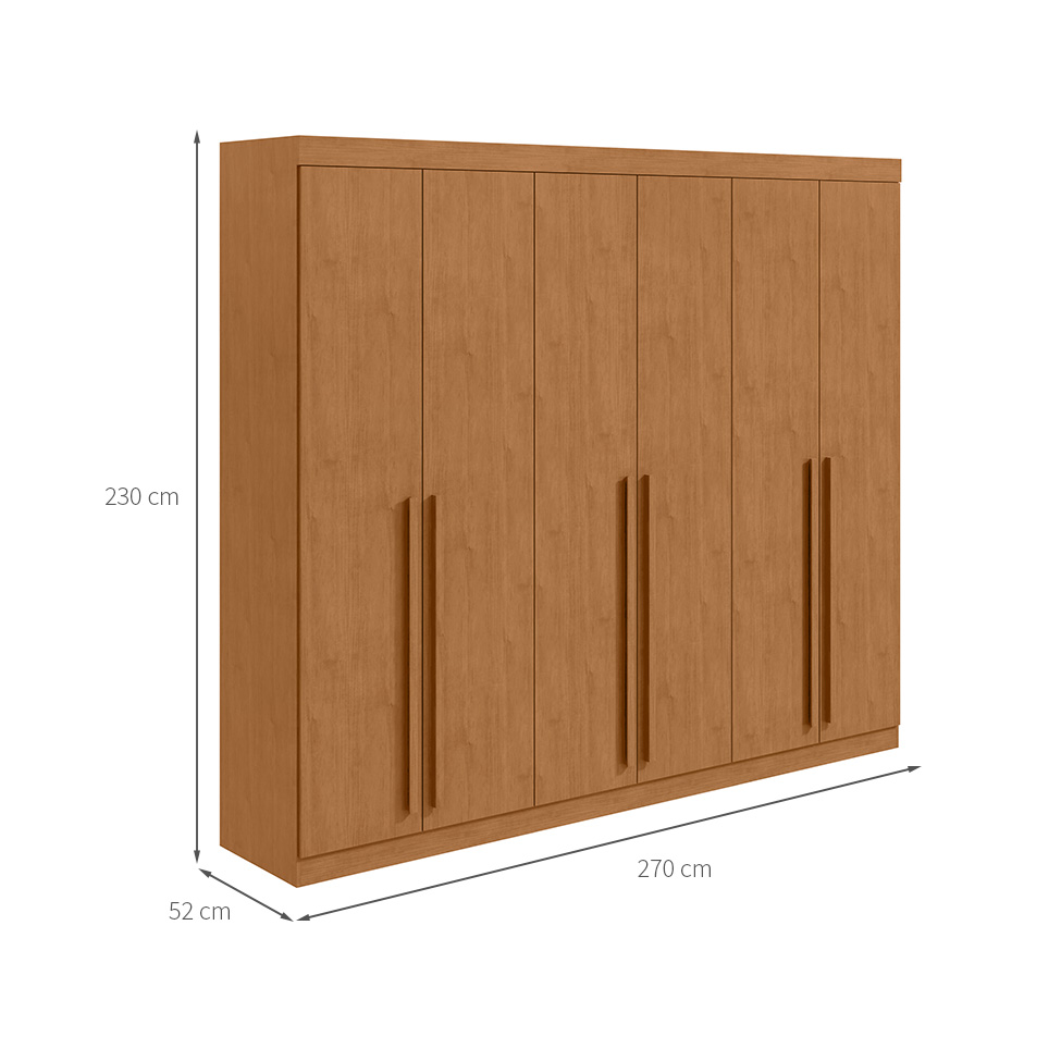 Guarda-Roupa Casal Bertha 6 Portas 4 Gavetas Amêndoa Clean