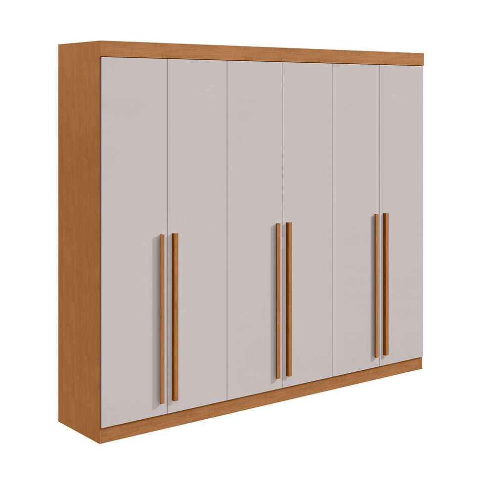 Guarda-Roupa Casal Bertha 6 Portas 4 Gavetas Amêndoa Clean e Off White