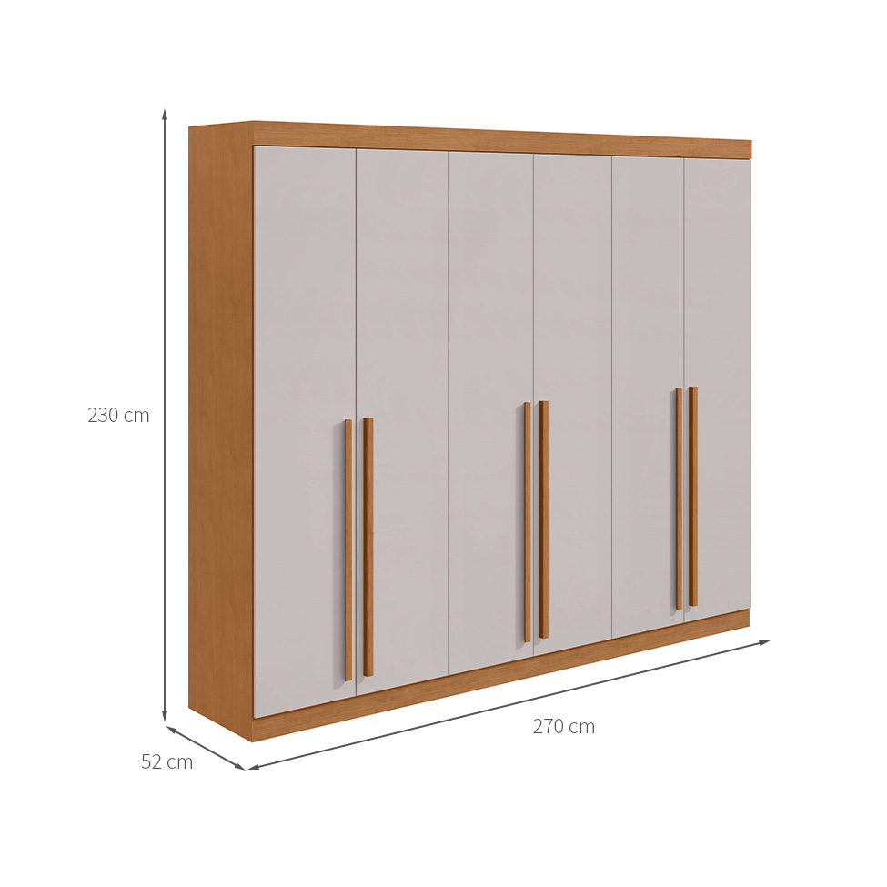 Guarda-Roupa Casal Bertha 6 Portas 4 Gavetas Amêndoa Clean e Off White