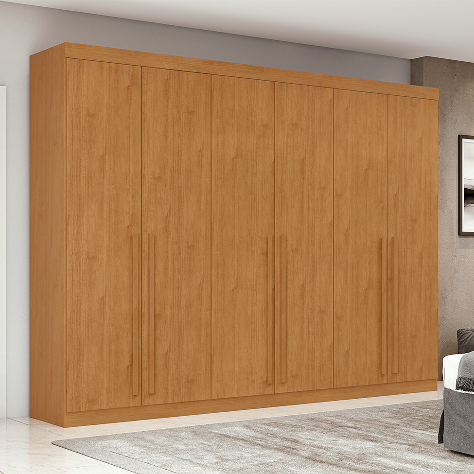 Guarda-Roupa Casal Bertha 6 Portas 6 Gavetas Amêndoa Clean