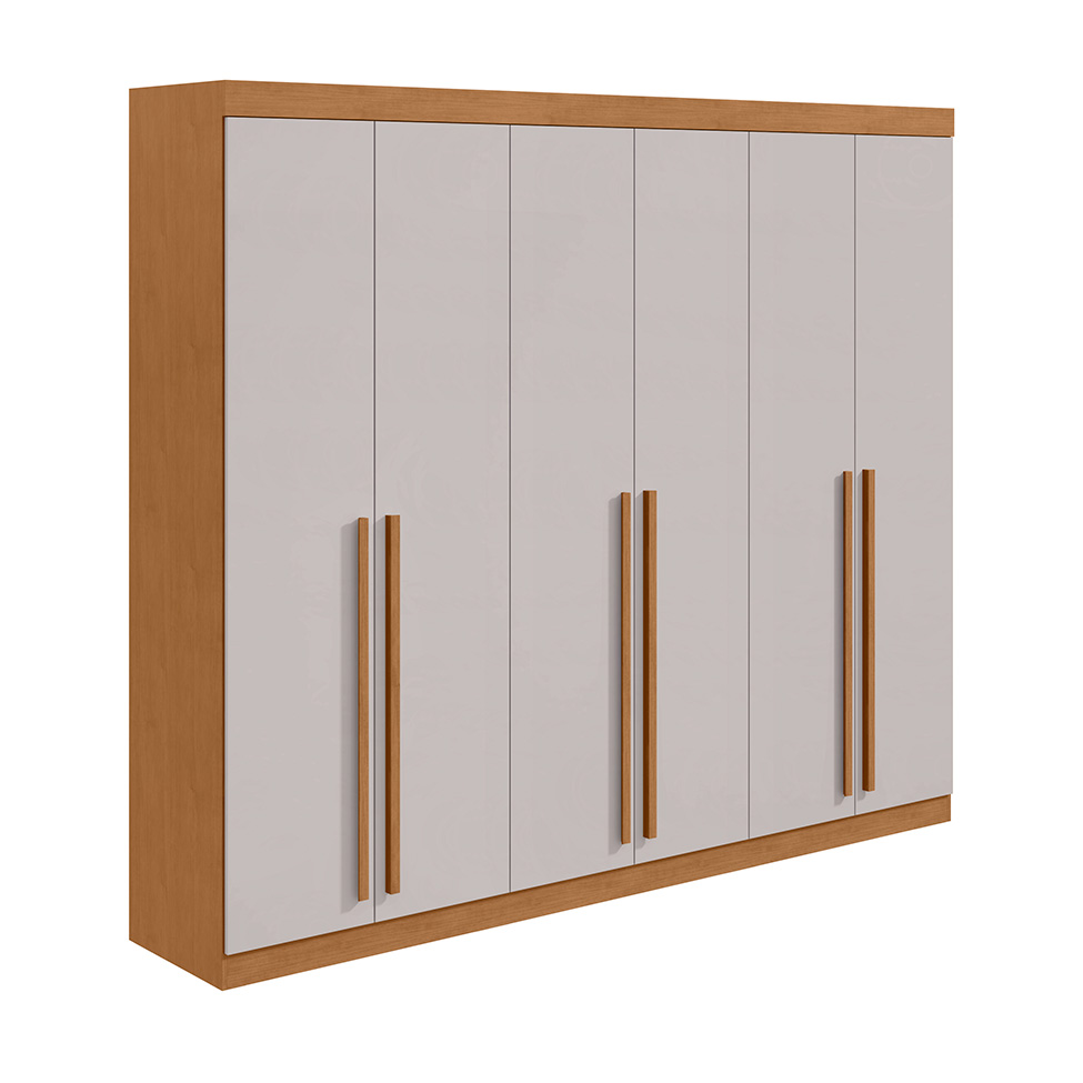 Guarda-Roupa Casal Bertha 6 Portas 6 Gavetas Amêndoa Clean e Off White