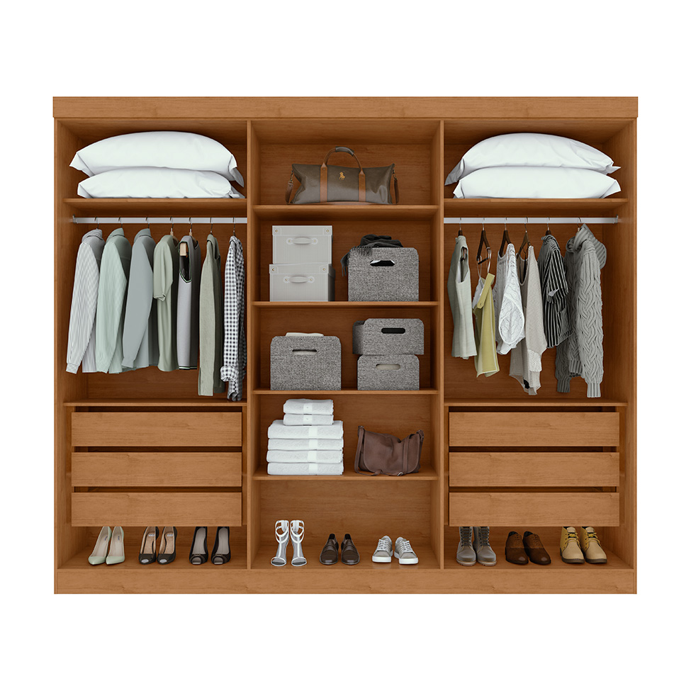 Guarda-Roupa Casal Bertha 6 Portas 6 Gavetas Amêndoa Clean e Off White