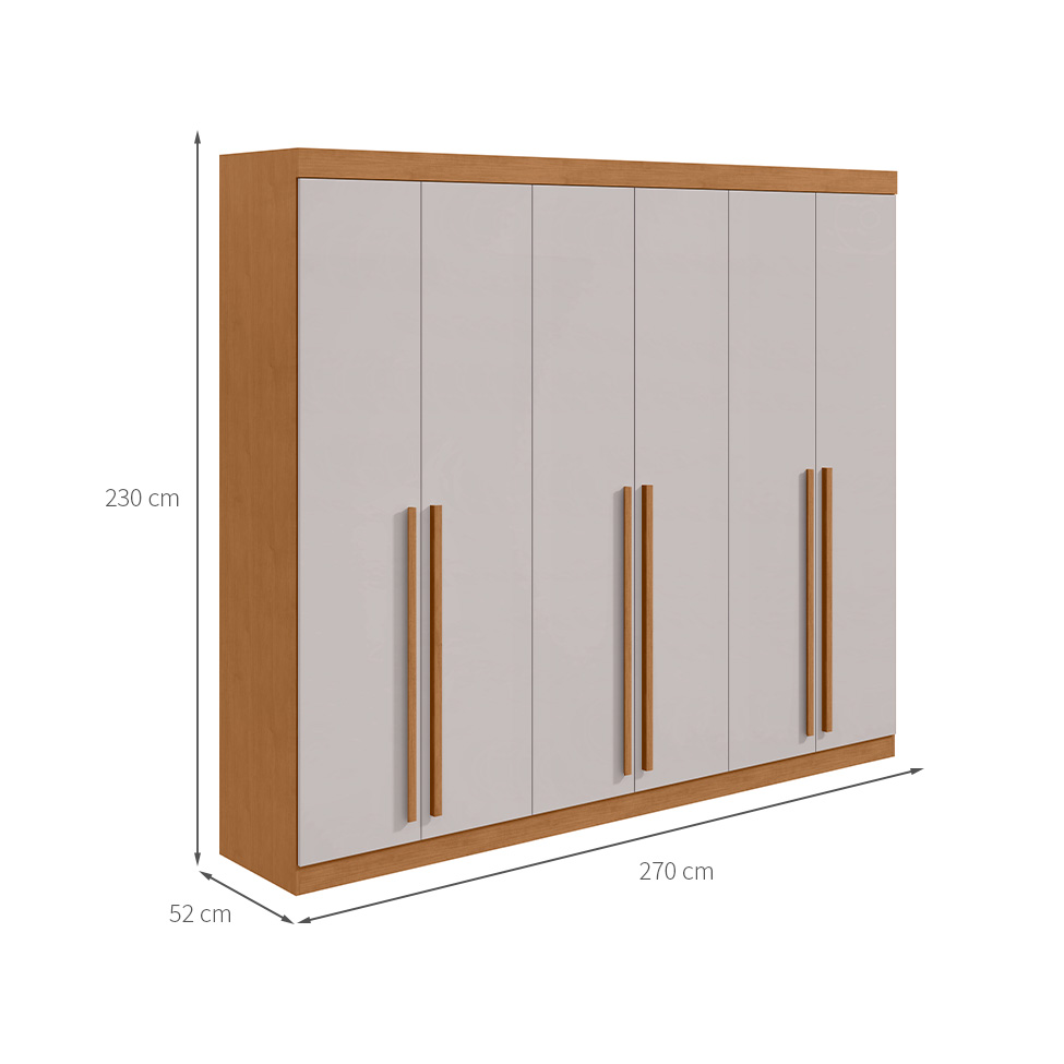 Guarda-Roupa Casal Bertha 6 Portas 6 Gavetas Amêndoa Clean e Off White