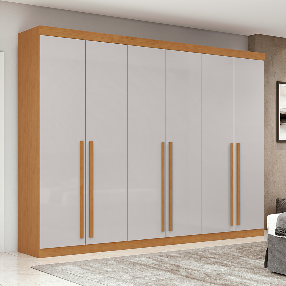 Guarda-Roupa Casal Bertha 6 Portas 6 Gavetas Amêndoa Clean e Off White