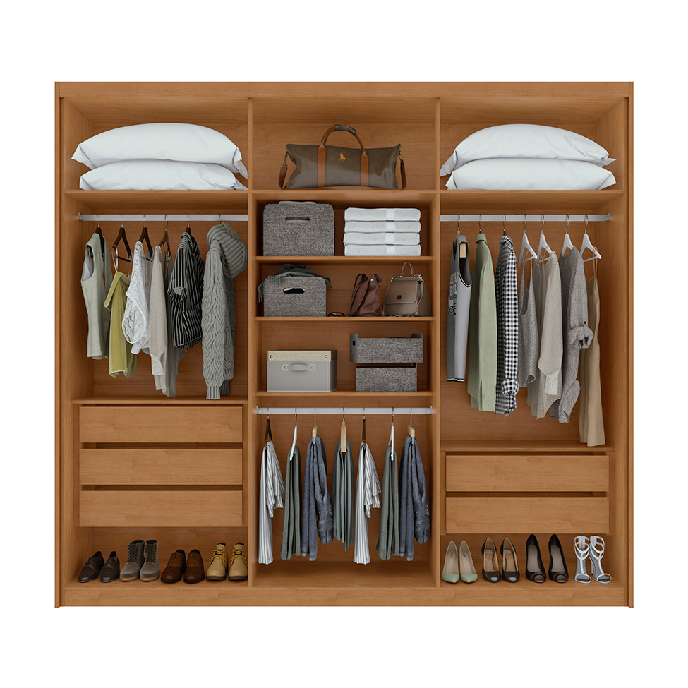 Guarda-Roupa Casal Áries 6 Portas 5 Gavetas Amêndoa Clean