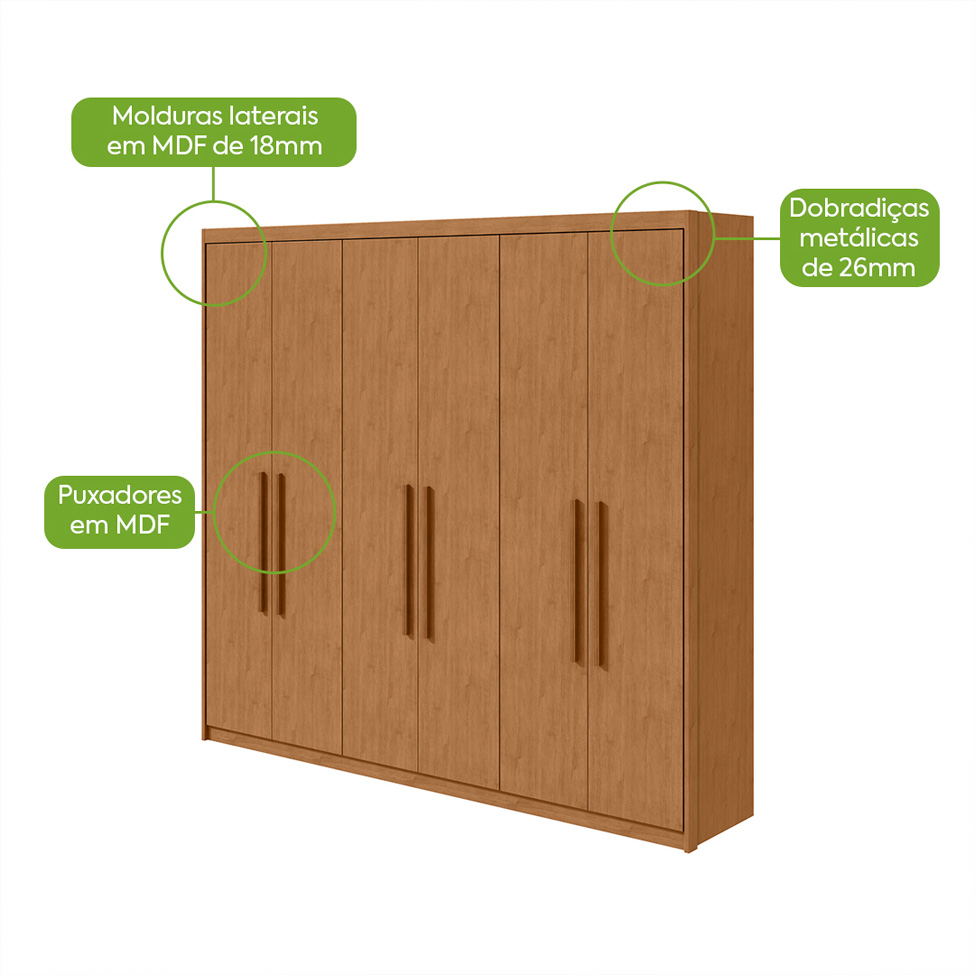 Guarda-Roupa Casal Áries 6 Portas 5 Gavetas Amêndoa Clean