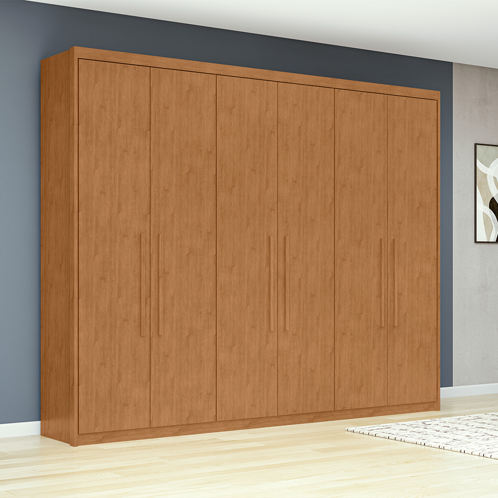 Guarda-Roupa Casal Áries 6 Portas 5 Gavetas Amêndoa Clean