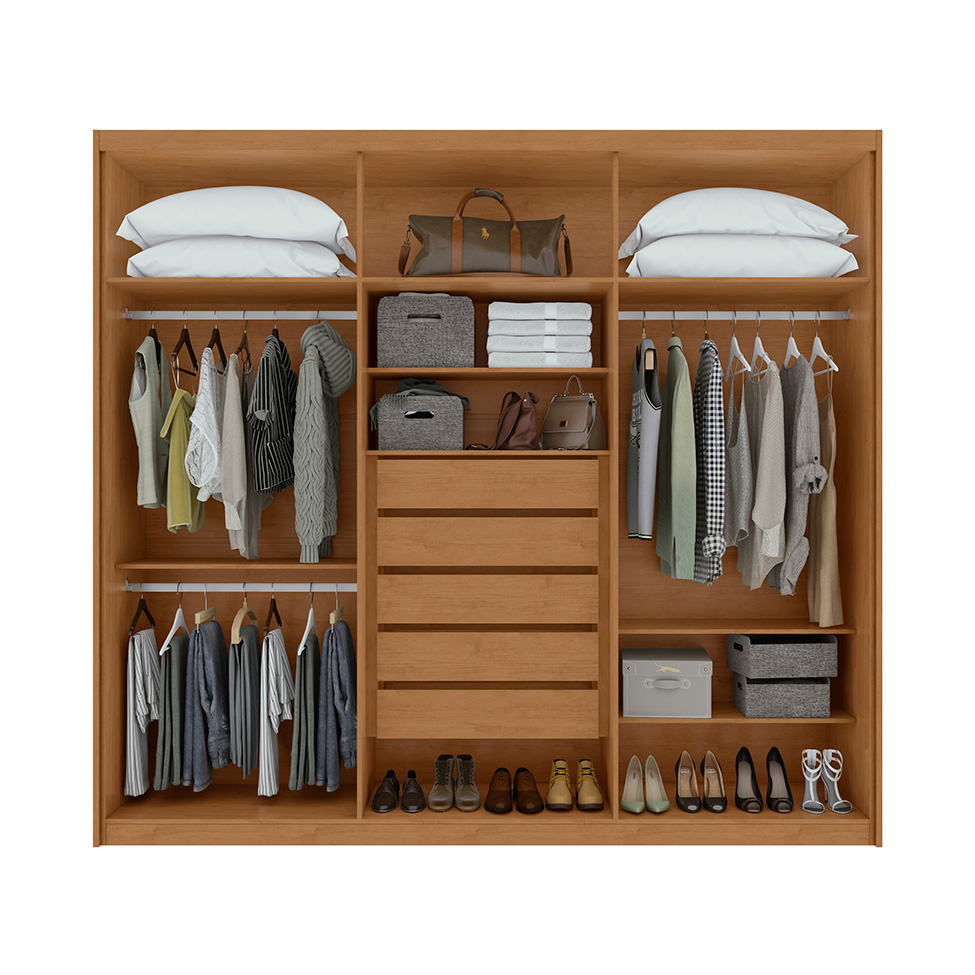 Guarda-Roupa Casal Áries 6 Portas 5 Gavetas Amêndoa Clean