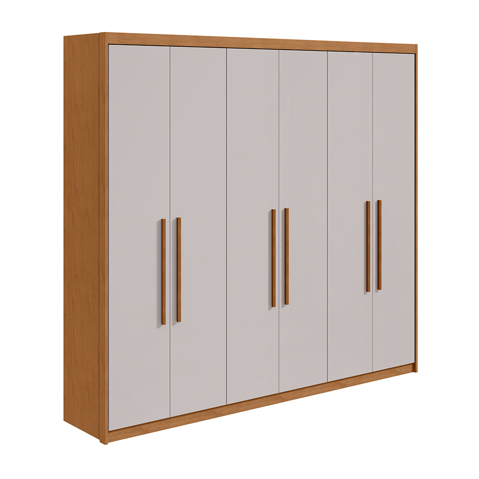 Guarda-Roupa Casal Áries 6 Portas 5 Gavetas Amêndoa Clean e Off White