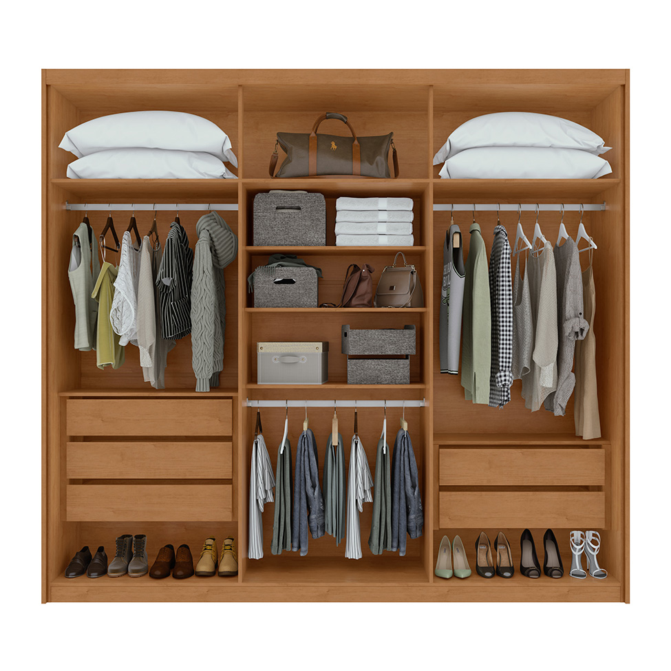 Guarda-Roupa Casal Áries 6 Portas 5 Gavetas Amêndoa Clean e Off White