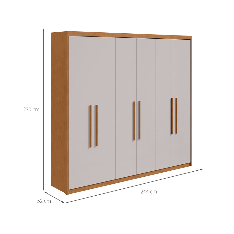 Guarda-Roupa Casal Áries 6 Portas 5 Gavetas Amêndoa Clean e Off White