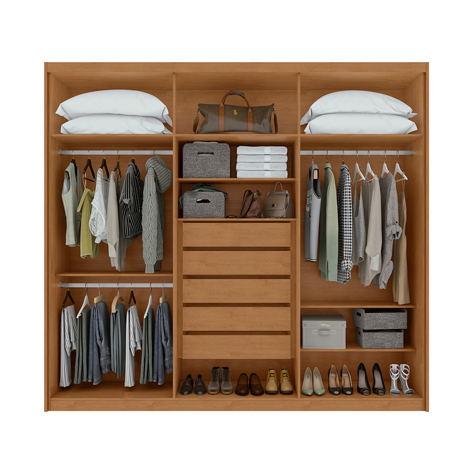 Guarda-Roupa Casal Áries 6 Portas 5 Gavetas Amêndoa Clean e Off White