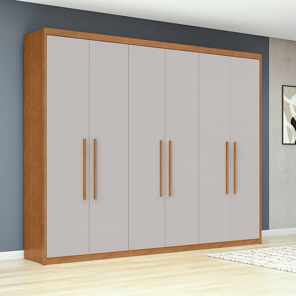 Guarda-Roupa Casal Áries 6 Portas 5 Gavetas Amêndoa Clean e Off White