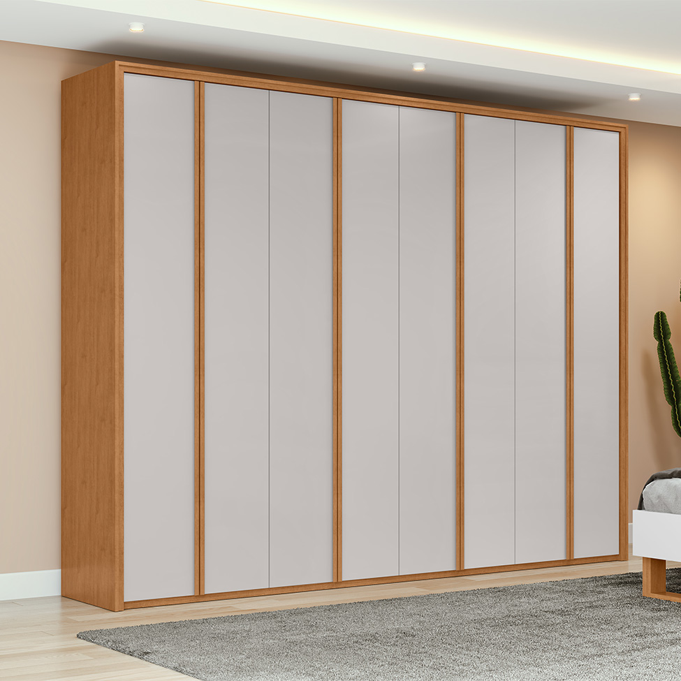 Guarda-Roupa Casal Ergon 8 Portas 6 Gavetas Amêndoa Clean e Off White