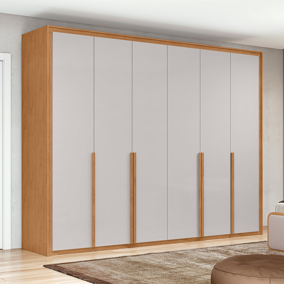 Guarda-Roupa Casal Imperatore 6 Portas 6 Gavetas Amêndoa Clean e Off White