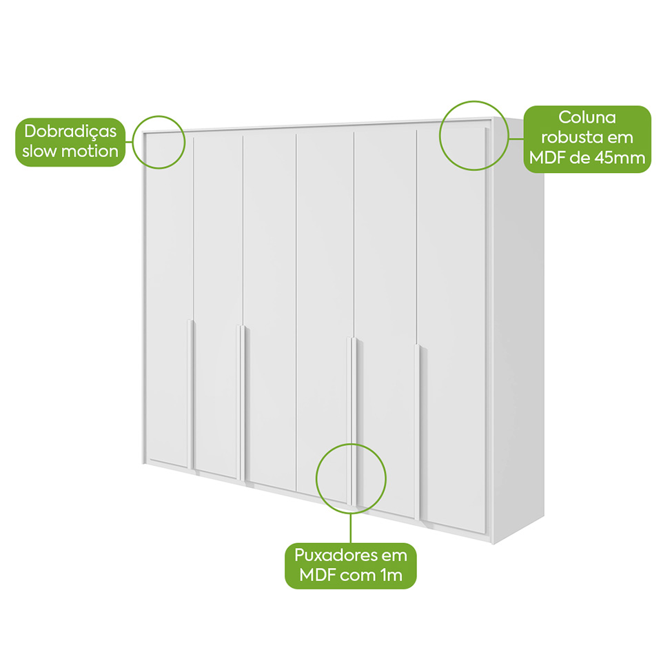 Guarda-Roupa Casal Imperatore 6 Portas 6 Gavetas Branco