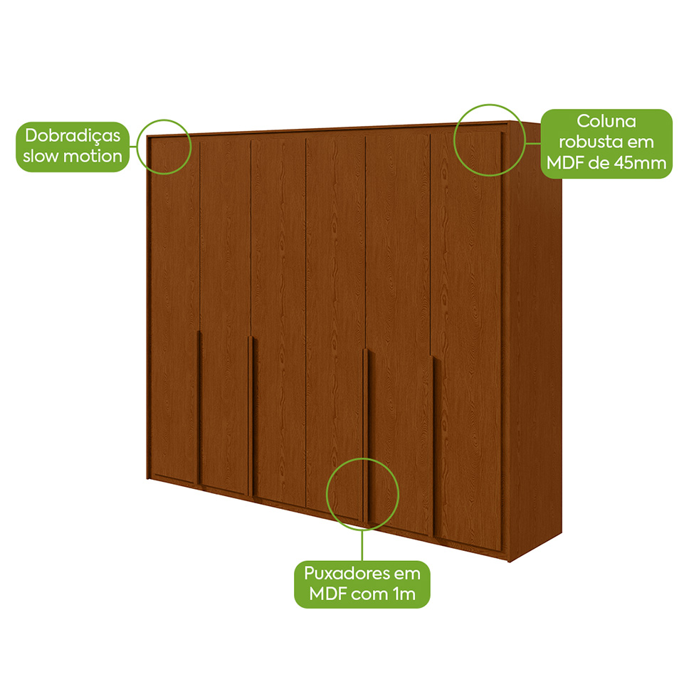 Guarda-Roupa Casal Imperatore 6 Portas 8 Gavetas Frassino
