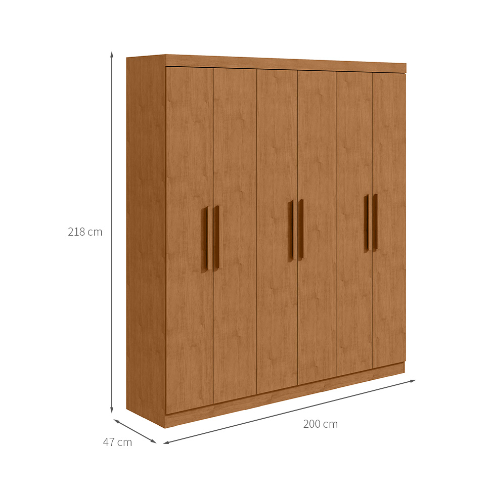 Guarda-Roupa Casal Jazz 6 Portas 3 Gavetas Amêndoa Clean