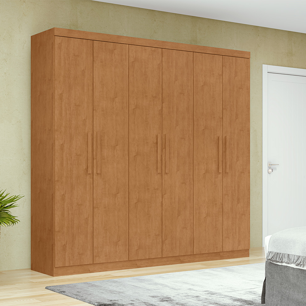 Guarda-Roupa Casal Jazz 6 Portas 3 Gavetas Amêndoa Clean