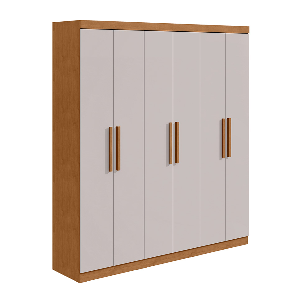 Guarda-Roupa Casal Jazz 6 Portas 3 Gavetas Amêndoa Clean e Off White