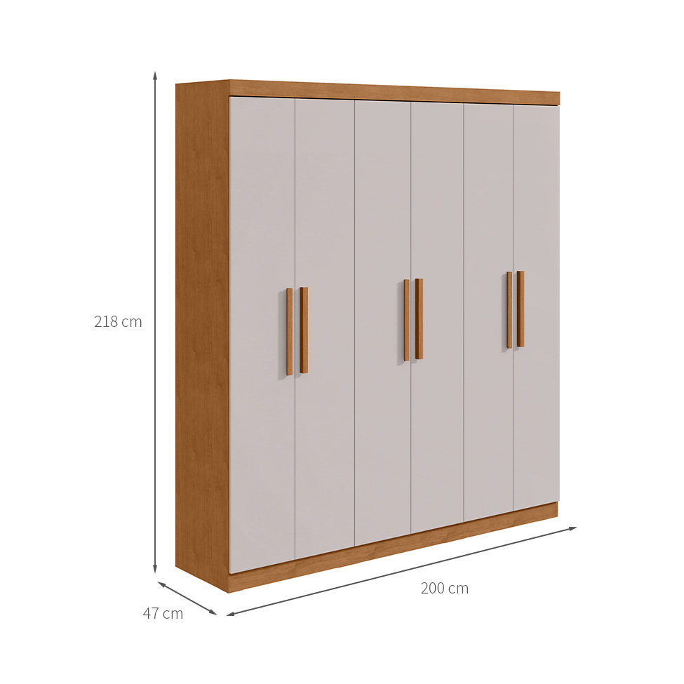 Guarda-Roupa Casal Jazz 6 Portas 3 Gavetas Amêndoa Clean e Off White
