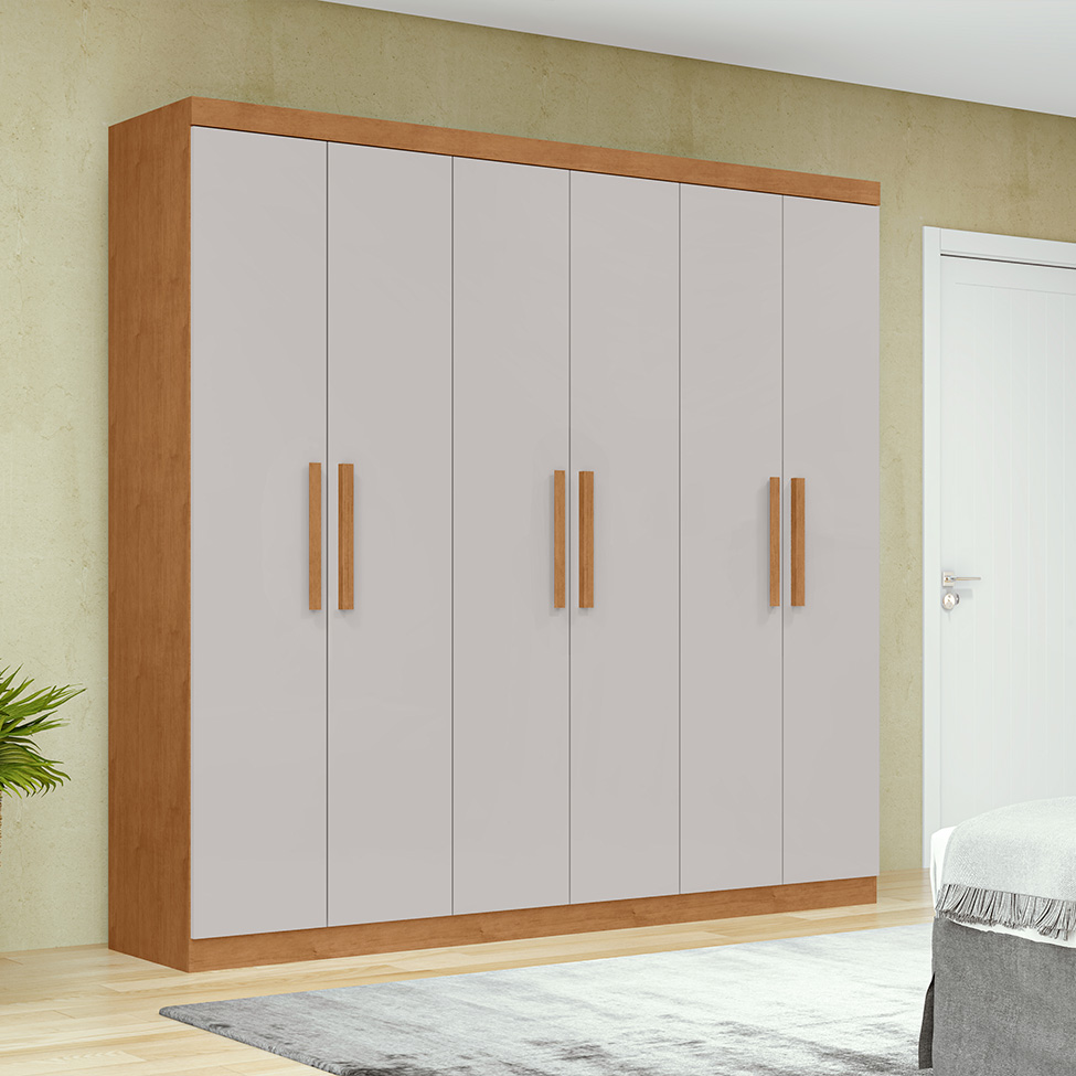 Guarda-Roupa Casal Jazz 6 Portas 3 Gavetas Amêndoa Clean e Off White