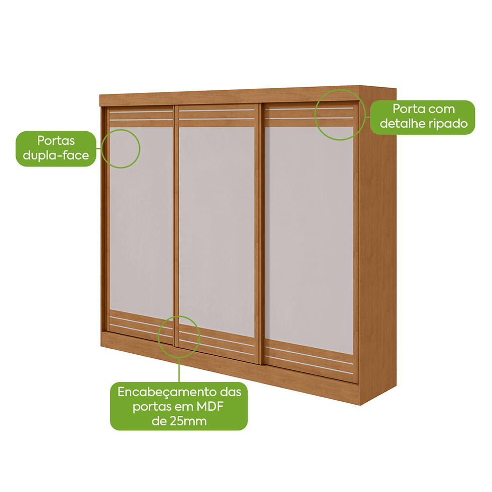 Guarda-Roupa Casal Nice 3 Portas 4 Gavetas Amêndoa Clean e Off White