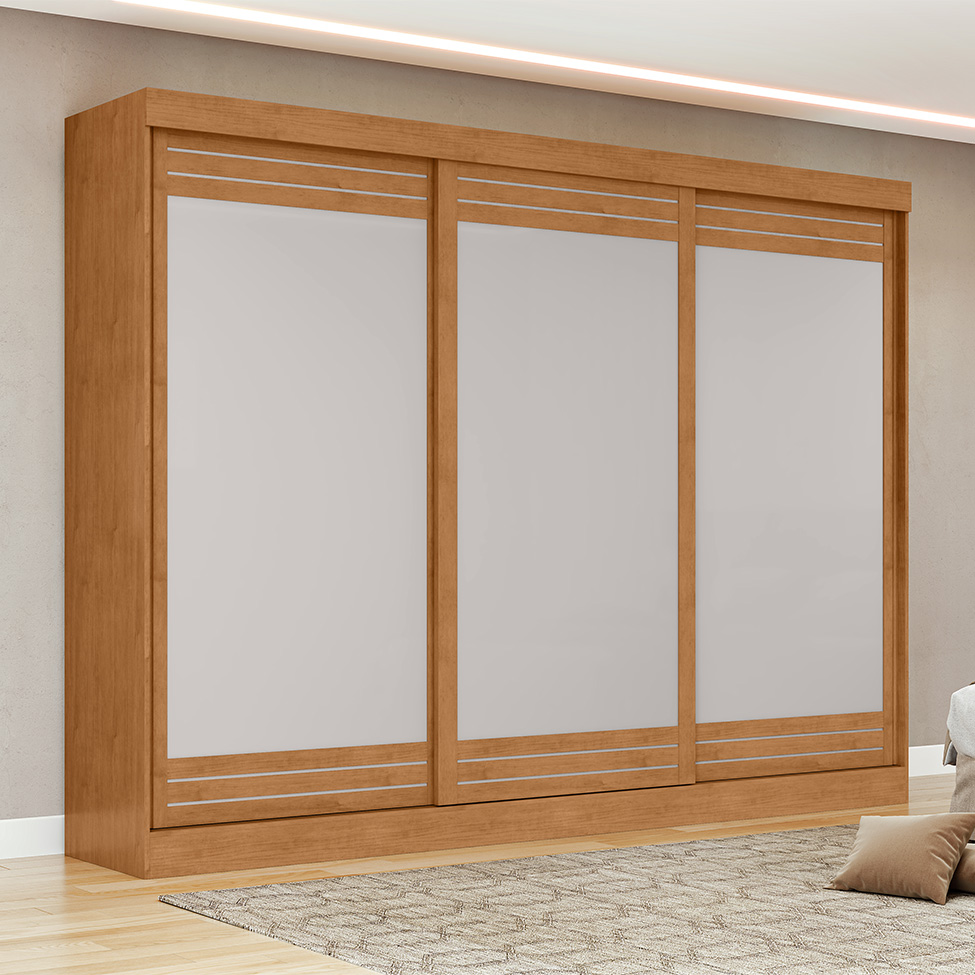 Guarda-Roupa Casal Nice 3 Portas 6 Gavetas Amêndoa Clean e Off White
