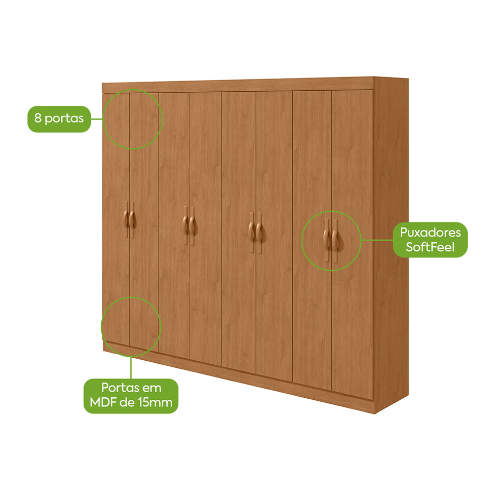 Guarda-Roupa Casal Serenata 8 Portas 6 Gavetas Amêndoa Clean
