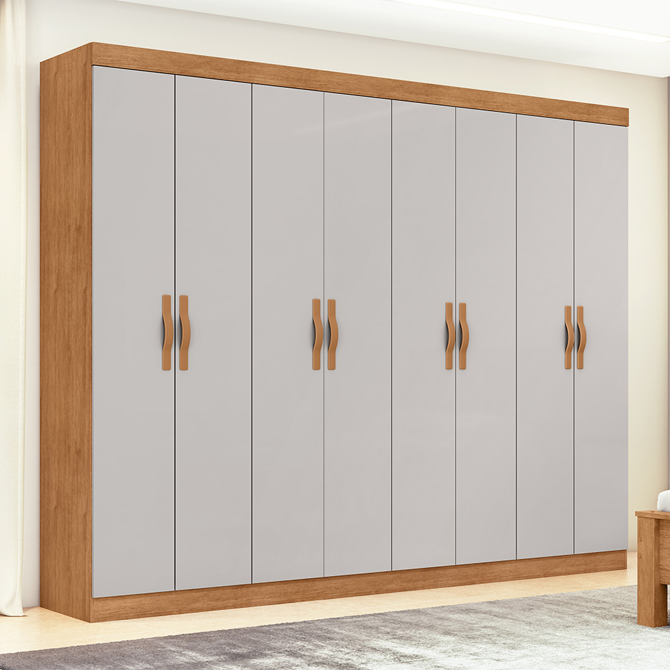 Guarda-Roupa Casal Serenata 8 Portas 6 Gavetas Amêndoa Clean e Off White