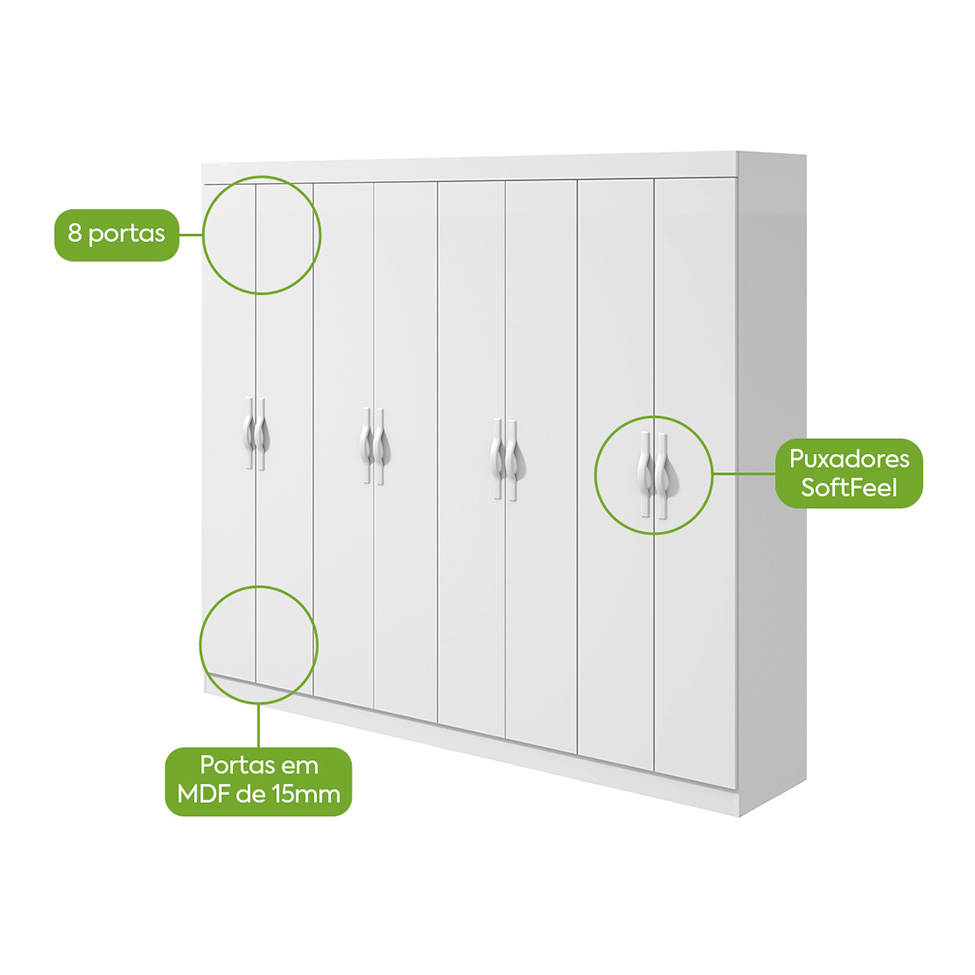 Guarda-Roupa Casal Serenata 8 Portas 6 Gavetas Branco