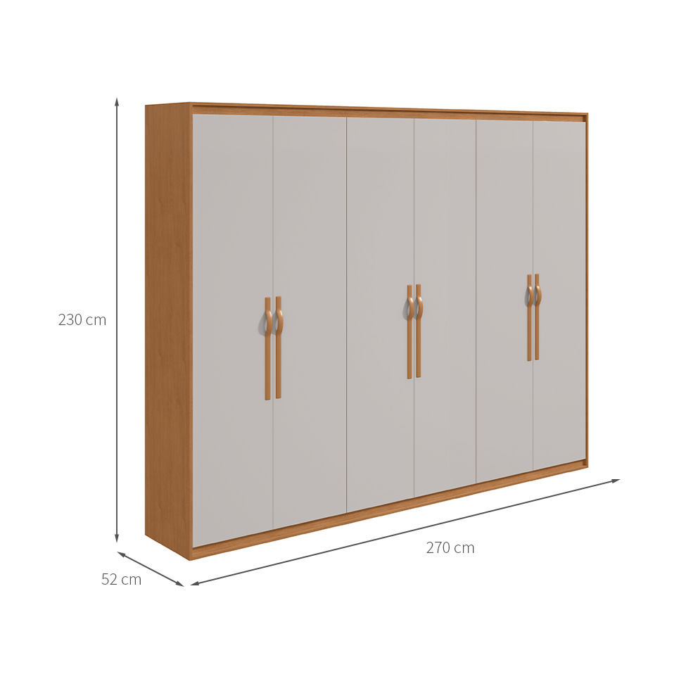 Guarda-Roupa Casal Suavitá 6 Portas 6 Gavetas Amêndoa Clean e Off White
