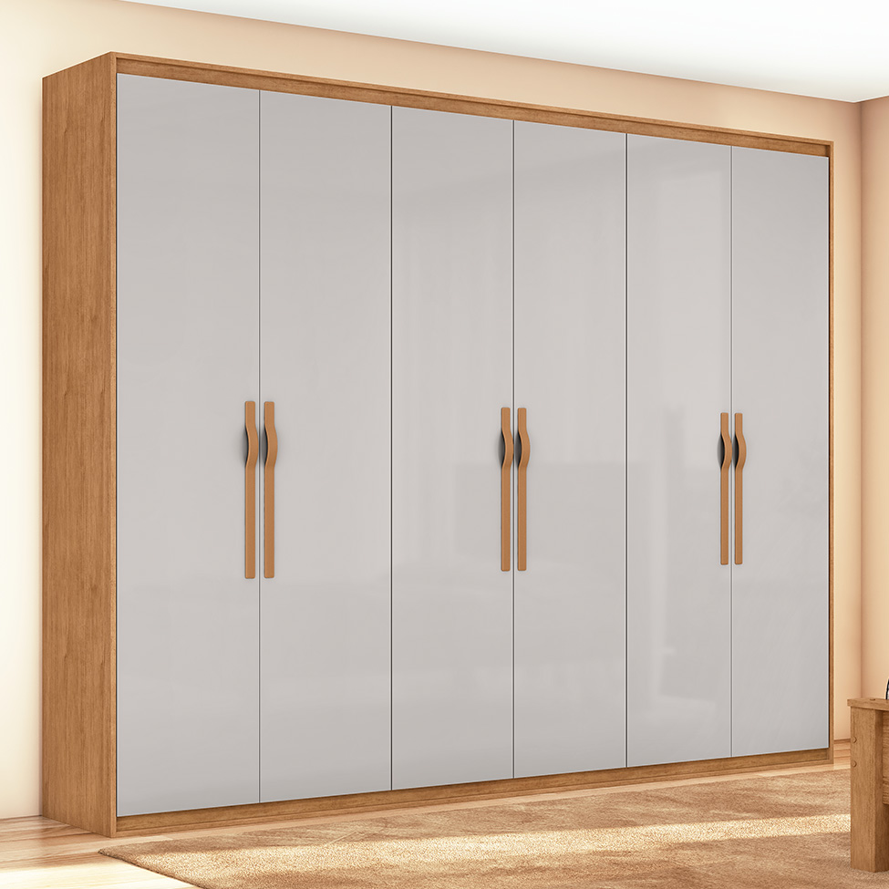 Guarda-Roupa Casal Suavitá 6 Portas 6 Gavetas Amêndoa Clean e Off White