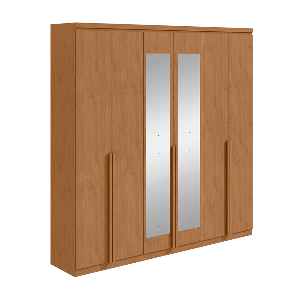 Guarda-Roupa Casal com Espelho Alonzo 6 Portas 4 Gavetas Amêndoa Clean
