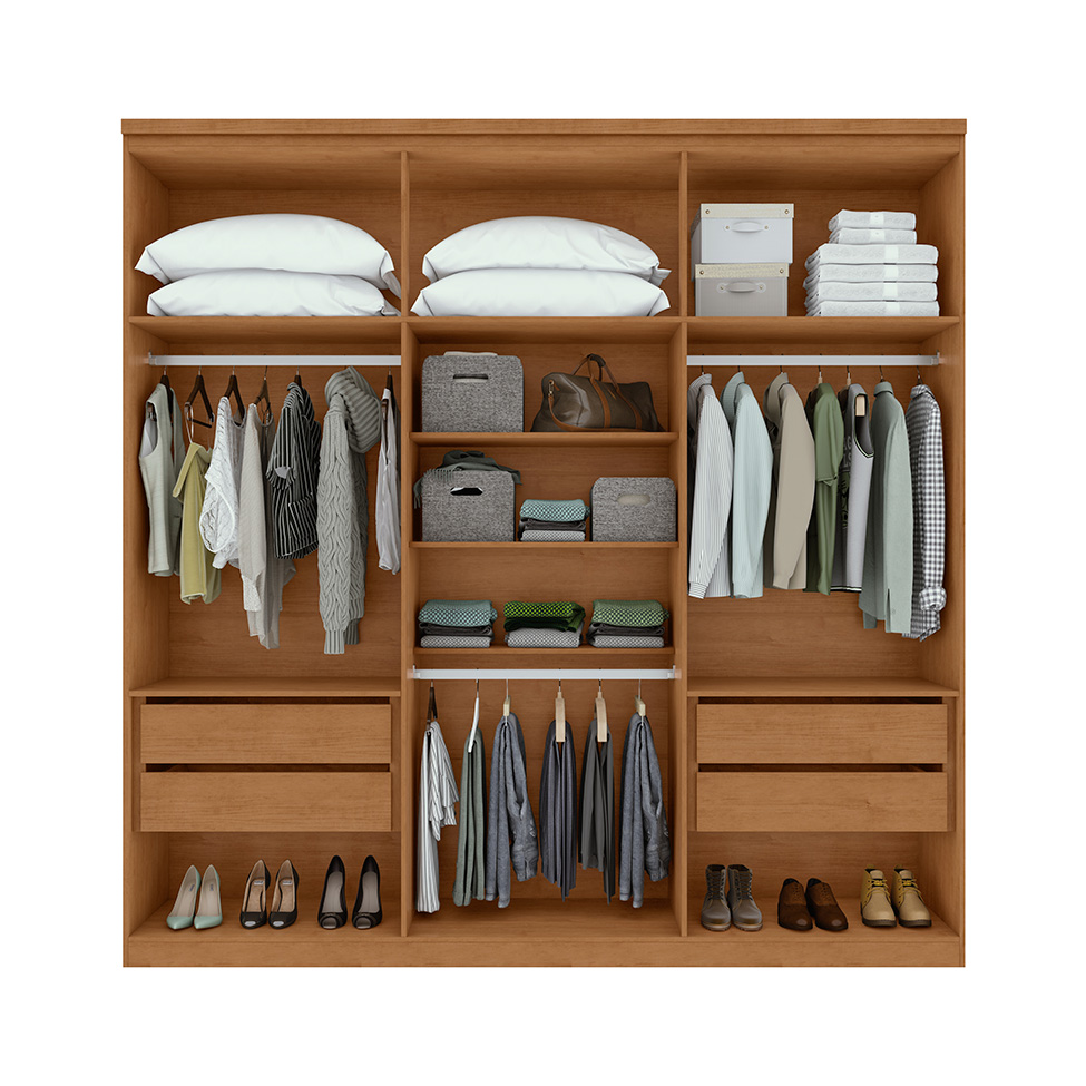 Guarda-Roupa Casal com Espelho Alonzo 6 Portas 4 Gavetas Amêndoa Clean e Off White