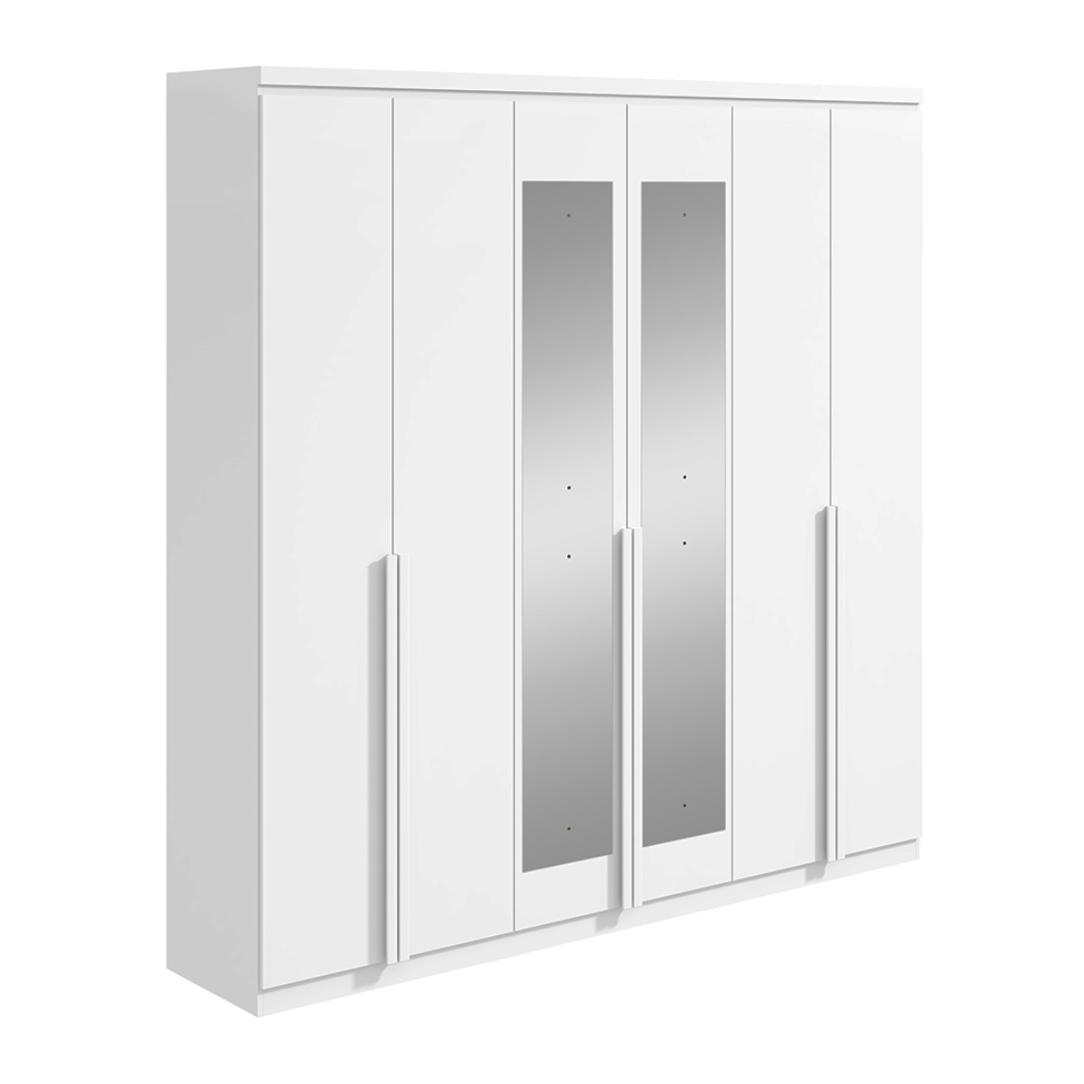 Guarda-Roupa Casal com Espelho Alonzo 6 Portas 4 Gavetas Branco