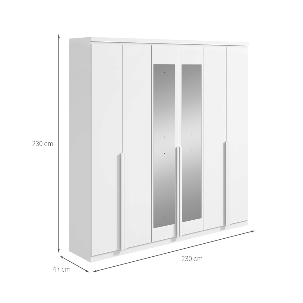Guarda-Roupa Casal com Espelho Alonzo 6 Portas 4 Gavetas Branco