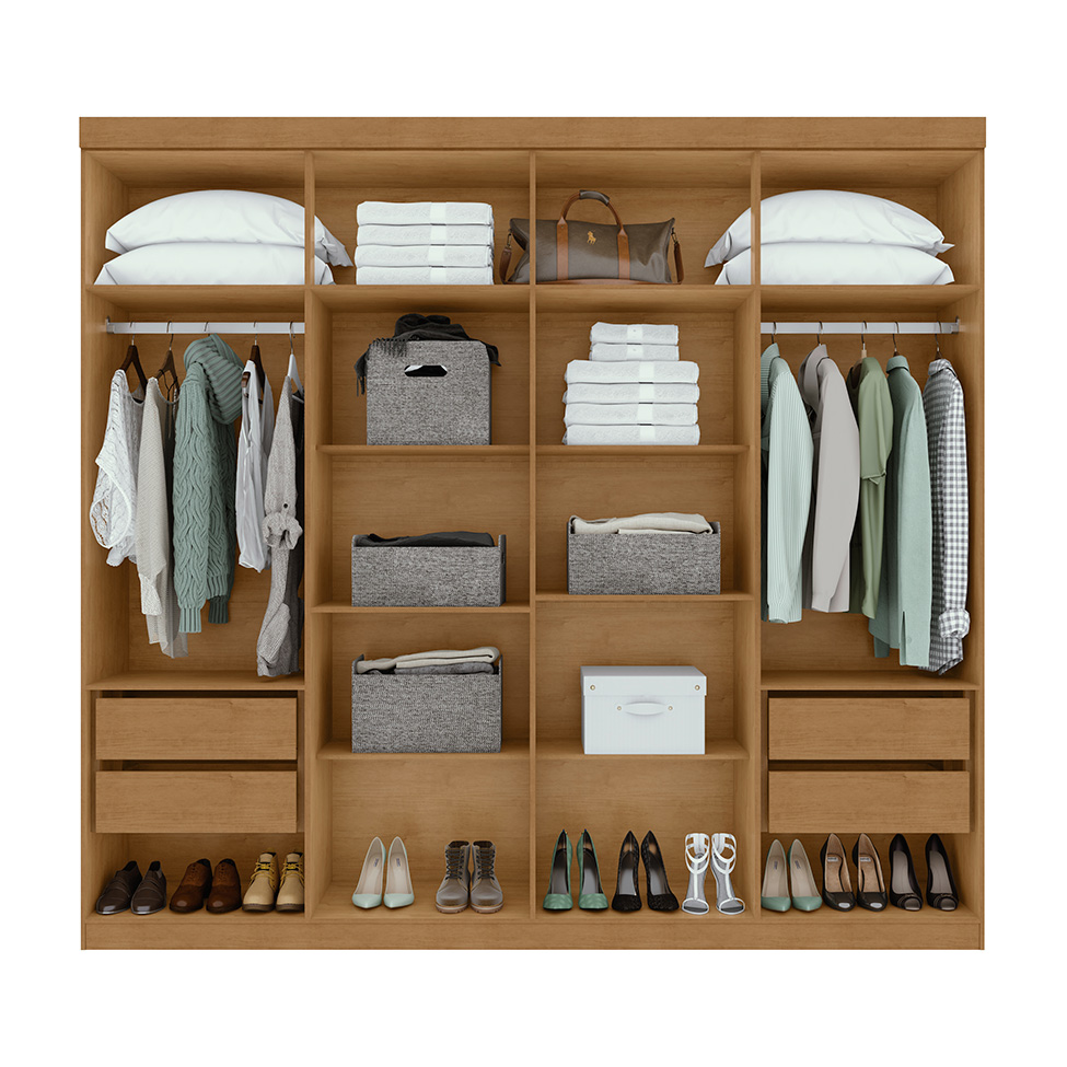 Guarda-Roupa Casal com Espelho Andara 8 Portas 4 Gavetas Amêndoa