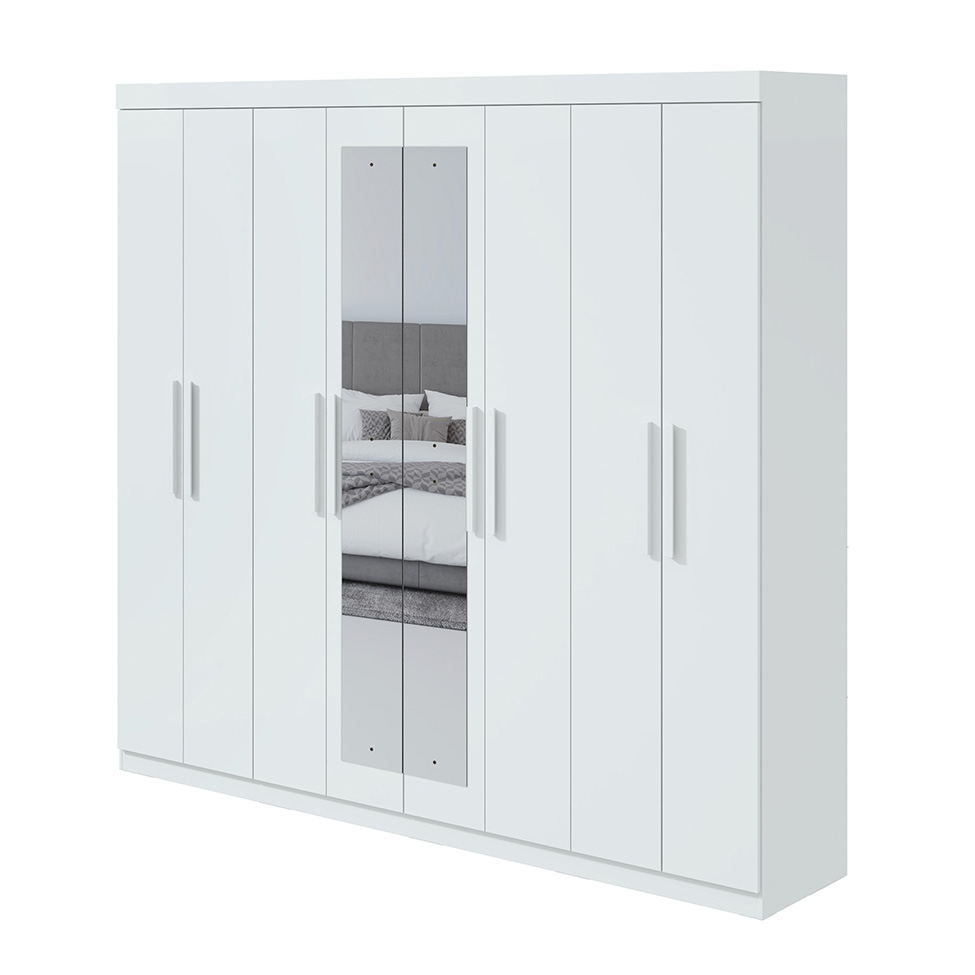 Guarda-Roupa Casal com Espelho Andara 8 Portas 4 Gavetas Branco