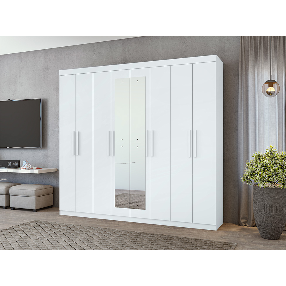 Guarda-Roupa Casal com Espelho Andara 8 Portas 4 Gavetas Branco