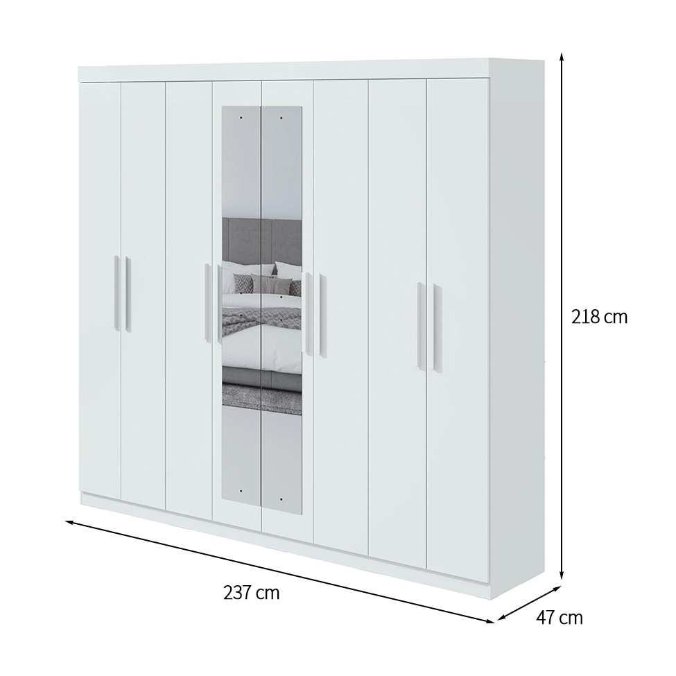 Guarda-Roupa Casal com Espelho Andara 8 Portas 4 Gavetas Branco