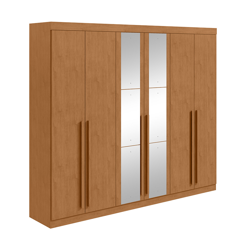 Guarda-Roupa Casal com Espelho Bertha 6 Portas 4 Gavetas Amêndoa Clean